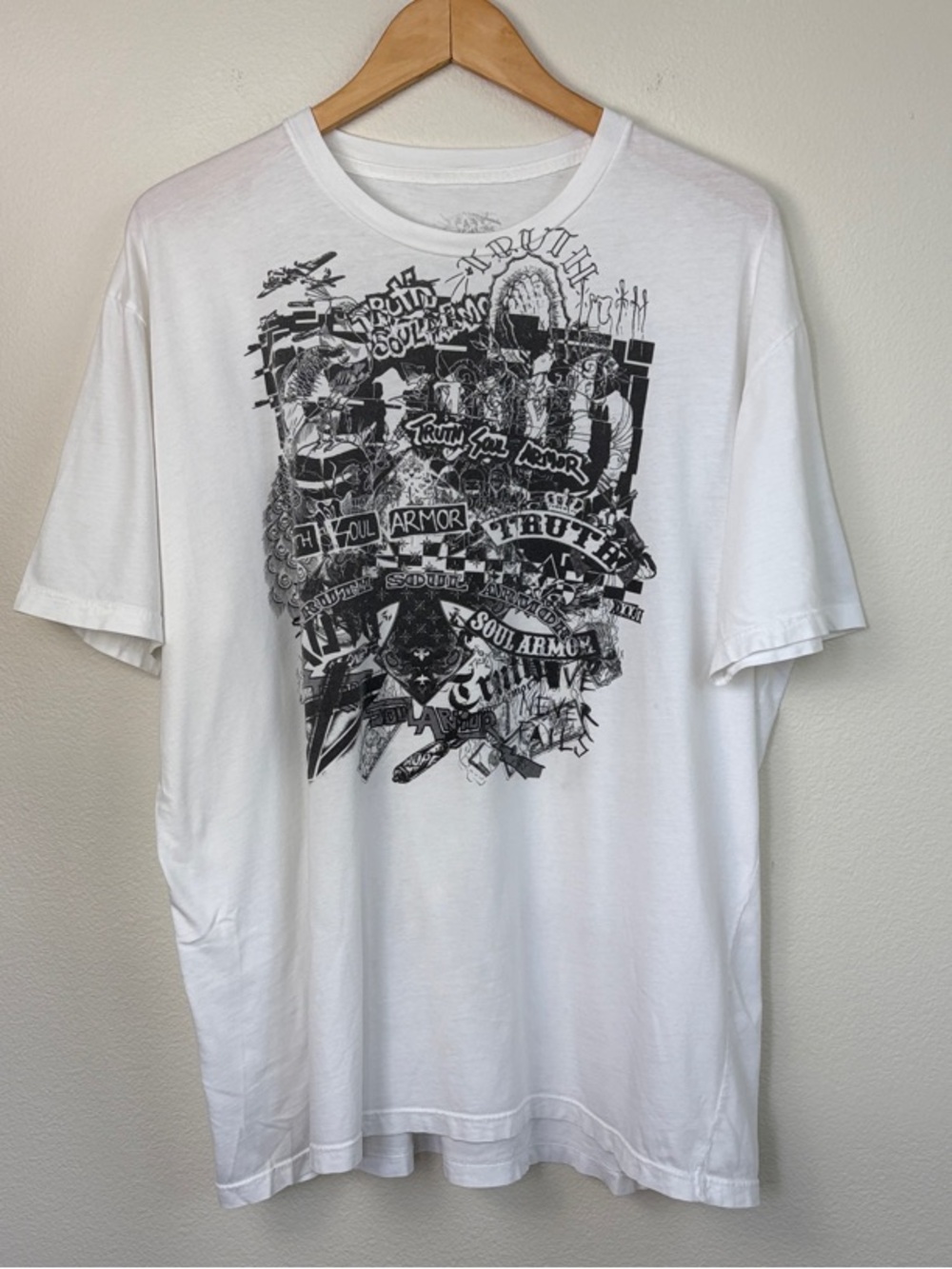Truth Soul Armor Graphic Tee White Men's Y2K Christian Streetwear - Fits like XL